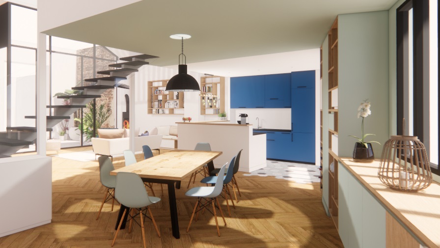 Paris 10 - perspective salle à manger et salon