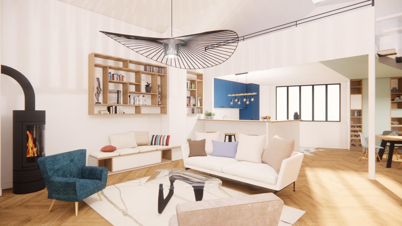 Paris 10 - perspective salon vers cuisine